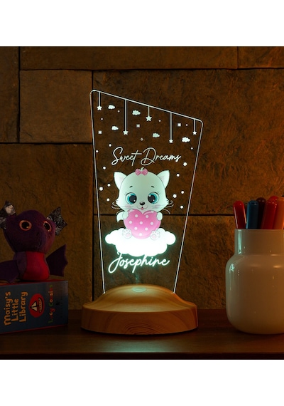 Pembe Kitty Kedicik Bebek Odası Gece Lambası Dekoru, İsimli Çocuklar İçin Şirin Kedili Çocuk Odasına Özel Hediyelik Eşya 34421194