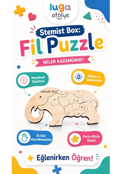 Stemist Box: Fil Puzzle Ahşap
