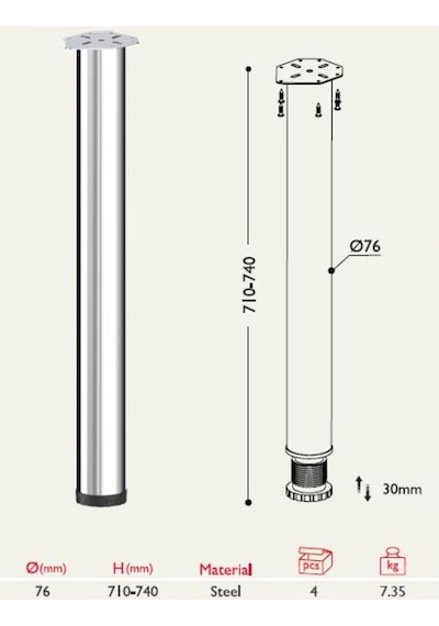 Gürçayhırdavat Masa Ayağı 11.190 - 76Mm (4 Adet)