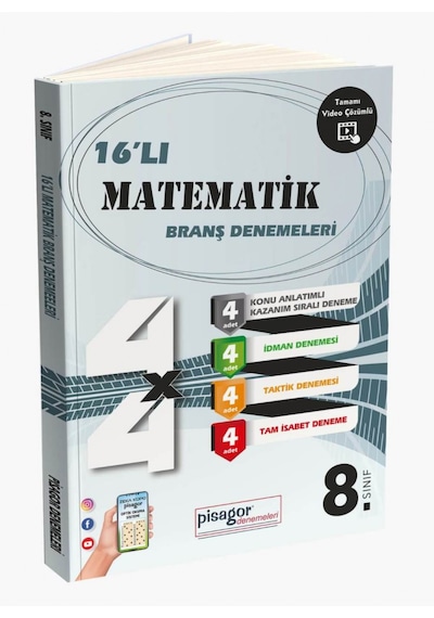 8. Sınıf Pisagor Matematik 16'lı Branş Denemeleri- Zeka Küpü Yayınları