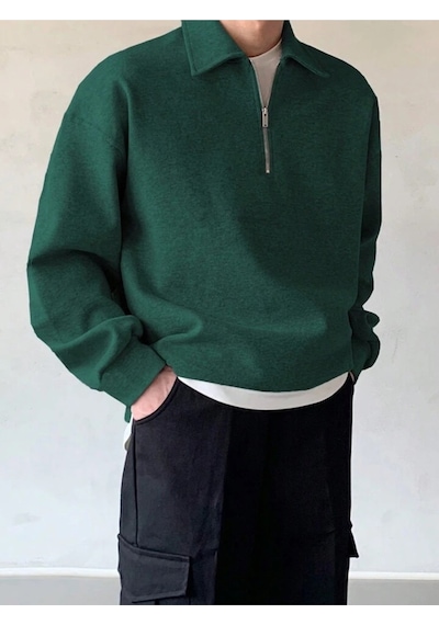 Genius Store Genıus Store Erkek Polo Yaka Oversize Sweatshirt Yarım Fermuar Sweatshirt Oversıze-sweatshırt Yeşil