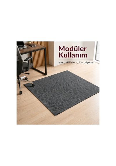 Karo Halı Modüler Yer Halısı Ev Ofis Oda Salon Koridor Antre Zemin Kaplama 50x50 Cm Gri