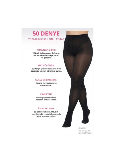 Cottonhıll 50 Denye Siyah 2 Beden Toparlayıcı Büyük Beden Külotlu Çorap
