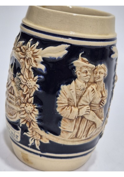 Vintage Tankart Dağ Evi Ve Çiçek Temalı Alman Seramik Bira Bardağı 11,8cm 006