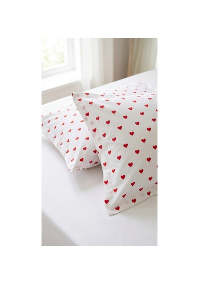 %100 Pamuklu Kalp Desenli Volanlı Yastık Kılıfı 2 Adet 50x70 Cm Kırmızı - 864264444 Kırmızı