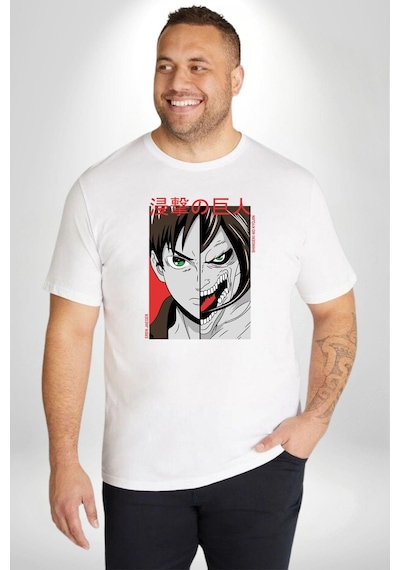 Angemiel Anime Titan Saldırısı Beyaz Büyük Beden Kadın Erkek Ünisex Basic Ön Baskılı Tişört Beyaz