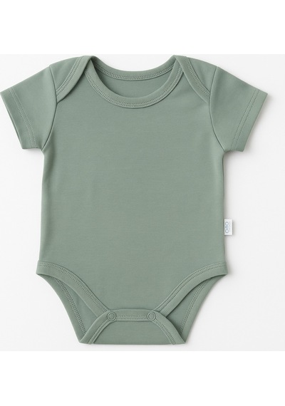 Unisex Bebek Organik Pamuklu Çıtçıtlı Kısa Kollu Zıbın Body 0-12 Ay Yeşil