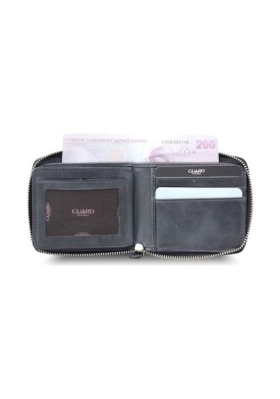 Guard Antik Siyah Hakiki Deri Tam Fermuarlı Yatay Mini Cüzdan // Grd260225wt1485 Diğer