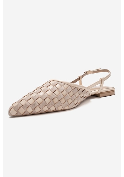 Luvishoes Chanda Bej Örgü Detaylı Sivri Burun Kadın Sandalet Bej