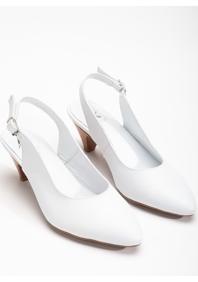 Analin Shoes Kadın Hakiki Deri Bilekten Bağlı Topuklu Ayakkabı Beyaz
