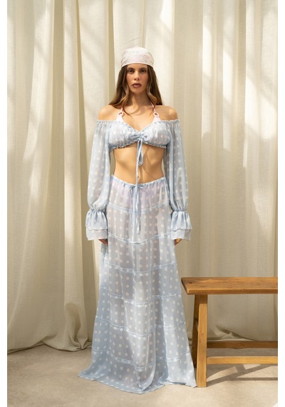 Mai Collection Samos Puantiyeli Mavi Crop Etek Takım