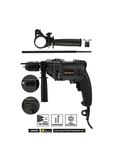 Assur 500W Darbeli Metal Şanzıman 13MM Elektrikli Matkap - 2558
