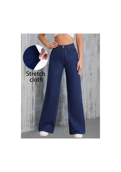 Woddi Çnr Kadın Yüksek Bel Lacivert Salaş Jeans Likralı Esnek Kot Pantolon Yeni Hsn-1 Laci Vert