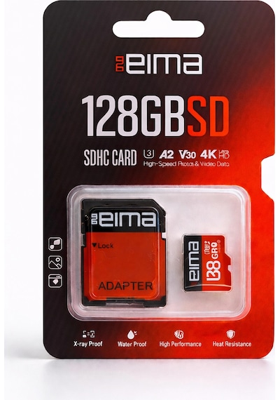 Eima 128gb Sd Kart Sdhc, Adaptörlü, Yüksek Hızlı Hafıza Kartı