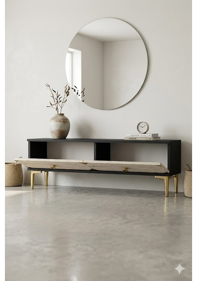 Tsa1297atg Alfa Tv Sehpası Antrasit-traverten-gold 120cm