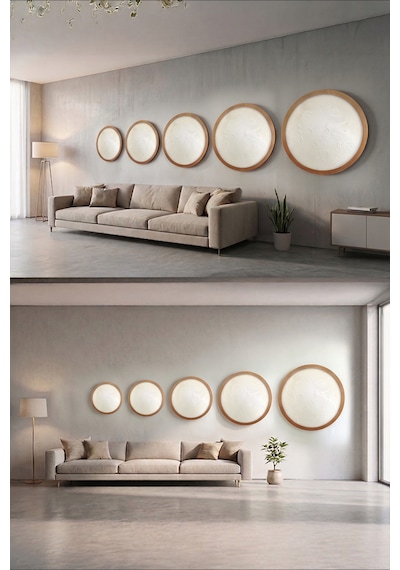 Naturel Ceviz Renk Ahşap Çerçeveli Ay Tablo, Rgb Led Işıklı Bluetooth Kontrollü Duvar Dekoru