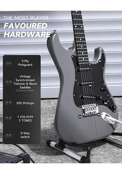Donner Dst-80 Elektro Gitar, 39 Cm Başlangıç Elektro Gitar Kiti İle Amplifikatör, Klasik Sss Manyetik, Gig Çantası, Tuner, Capo, Askı, Penalar Ve Ücretsiz Çevrimiçi Dersler
