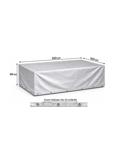 260x160x80 Cm Gri Renk Bahçe Mobilya Koruma Örtüsü Tır Brandasından Üretilen Kuşgözü Kapsüllü Diğer