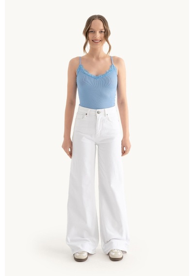 Hiccup Dantel Detaylı V Yaka Kırpılmış Tank Top Mavi