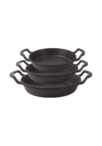 Deconox 3'lü Döküm Sahan Seti, 3'lü Yumurta, Omlet Tavası, 3 Boy Döküm Siyah Granit Sahan Tava 22cm-20cm-18cm Diğer