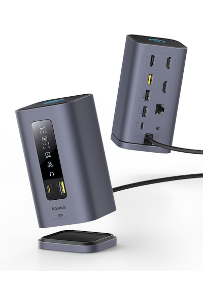 Baseus Docking Station Spacemate Serisi 11'i 1 Arada Yerleştirme İstasyonu, 3 Monitör, 2 X Hdmı 1 X Dp 4k 60hz, 3 X Usb-a/c 10 Gbps, 1 Gbps Ethernet, 100 W Pd