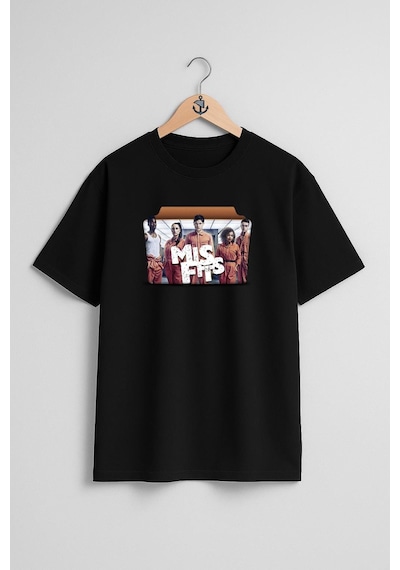 Oversize Misfits Göğüs Tasarımlı Unisex T-shirt Siyah