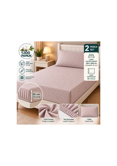 Slc Home %100 Pamuk Kumaş 100 X 200 Cm Lastikli Çarşaf 1 Adet Yastık Kılıflı Tek Kişilik 2li Set Cappuchino - 939641234 Cappuchino