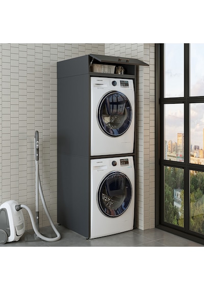 Banyo Dolabı 196,2 X 67 Cm Çamaşır Ve Kurutma Makinesi Dolabı Ant Antrasit