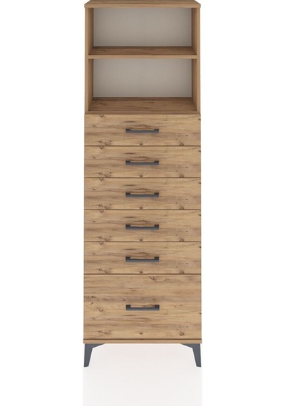 Arges Dolap 2 Raflı 6 Çekmeceli 60x30x182 Çam-çam Çam