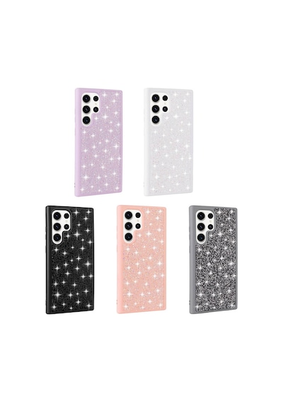 Galaxy S23 Ultra Uyumlu Parlak Taşlı Tasarım Pırlanta Zore Kılıf-pembe Pembe