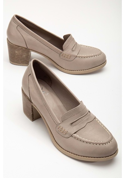 Analin Shoes Kadın Hakiki Deri Saraçlı Klasik Topuklu Ayakkabı Dark Stone/taş Rengi