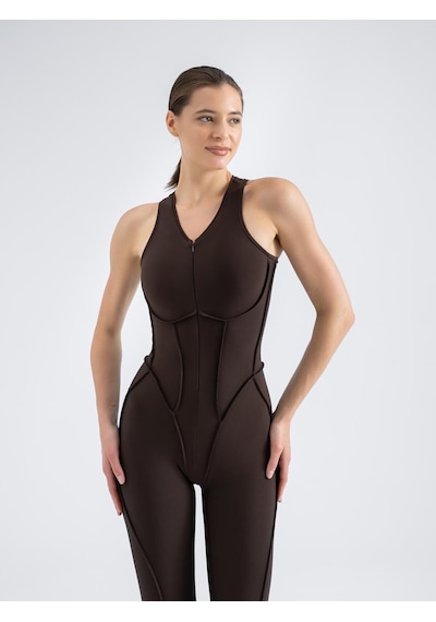 Lismina Sculpt Line Askılı Spor Tayt Tulum Kahverengi