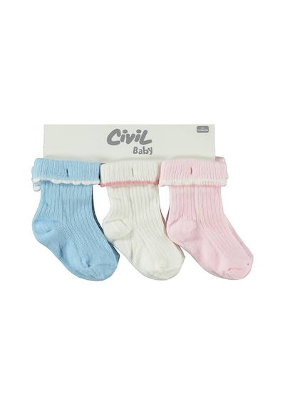 Civil Baby Beautiful Kıvrık 3'lü 6- Bebek Kız Çorap Set - Standart