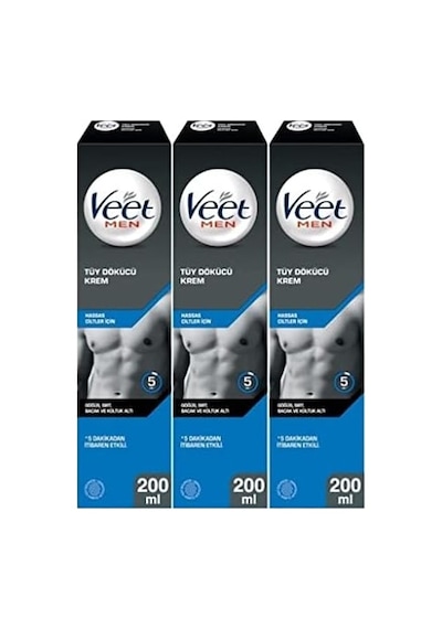 Men Erkeklere Özel Tüy Dökücü Krem Hassas Ciltler 600ml 200 Ml X 3 Adet