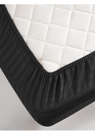 Çarşaf Stripe Saten Düz Lastikli Geniş Ölçü Siyah