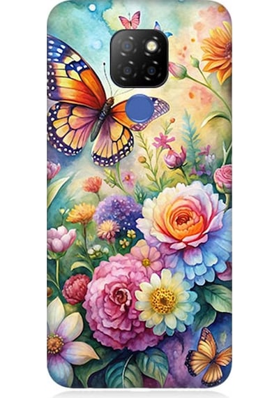 General Mobile Gm 20 Uyumlu Çiçeklerle Dans Eden Kelebek Desenli Silikon Kılıf Çok Renkli