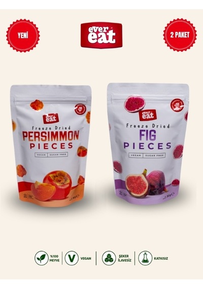 Evereat Cennet Hurması-incir Freeze Dry Meyve Cipsi 2'li Paket Doğal Atıştırmalık 1 Adet