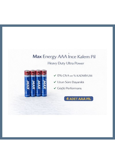 Buradabulabilirsin Max Energy Aaa İnce Kalem Pil 1.5v R03 Heavy Duty Ultra Power 4 Lü 1 Paket Bbz