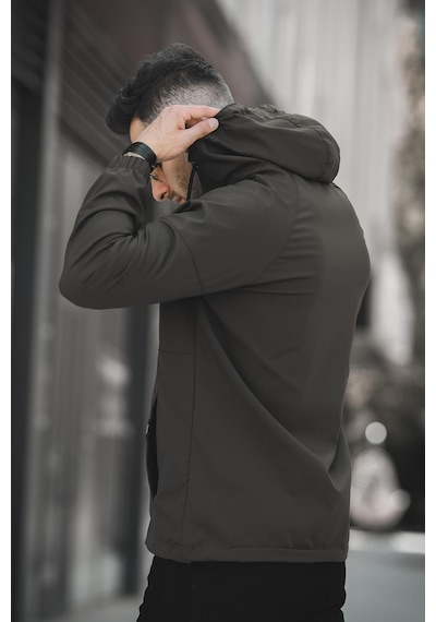 Oksit Mmx Baskılı Suya Dayanaklı Slim Fit Erkek Kapüşonlu Mevsimlik Mont Yağmurluk 001