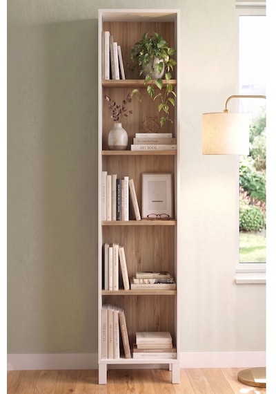 Yoda 5 Raflı Neon Led Işıklı Dar Alan Kitaplık Ahşap Ayaklı Sepet-beyaz 183cm Yd5-sw