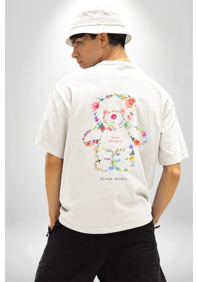Sadece Yaşamak Beyaz Oversize Unisex Ön Ve Sırt Baskılı Tişört Beyaz
