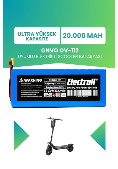 Onvo Ov-112 Uyumlu Batarya Ultra Yüksek Kapasite Batarya 48v 20ah Pil Elektrikli Scooter Bataryası Çok Renkli