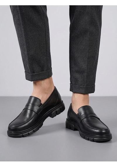 Beren Erkek Siyah Hakiki Deri İç Ortopedik Taban Penny Loafer Günlük Casual Ayakkabı