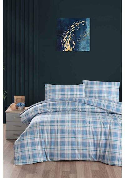 Menderes Home Cotton Collection Flanel R Çift Kişilik Nevresim Takımı Harvest Mavi