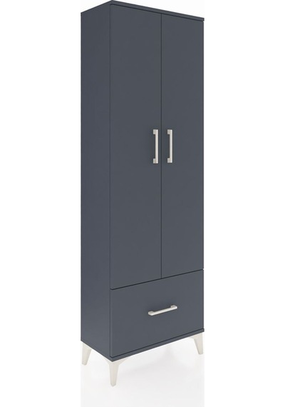 Arges Dolap 4 Raflı Tek Çekmeceli 2 Kapaklı 60x30x182 Antrasi... Antrasit