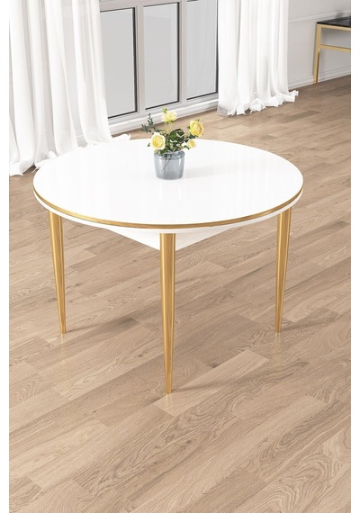 Canisa Osle Serisi 90x90 Yuvarlak Beyaz Mutfak Masa Takımı 4 Sandalye Gold Detay Masa Beyaz Sandalye Siyah Gold Ayak Canisa Osle Serisi 90x90 Yuvarlak Beyaz Mutfak Masa Takımı 4 Sandalye Gold Detay Masa Beyaz Sandalye Siyah Gold Ayak