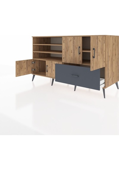 Kronos Konsol 5 Raflı Tek Çekmeceli 4 Kapaklı 176x59x99 Çam-çam/a Çam-çam/antrasit