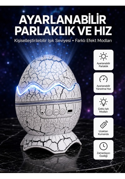Dinozor Yumurtası Tasarımlı Projektörlü Gece Lambası Sarı 72479393