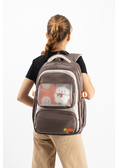 Ventis Qualty Okul Çantası Su Geçirmez Klinkır Kumaş Unisex Sırt Çantası Model 1g Vizon Beyaz