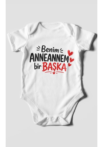 Morivokids Anneannem Bir Başka Kısa Kollu Bebek Body %100 Pamuk Beyaz